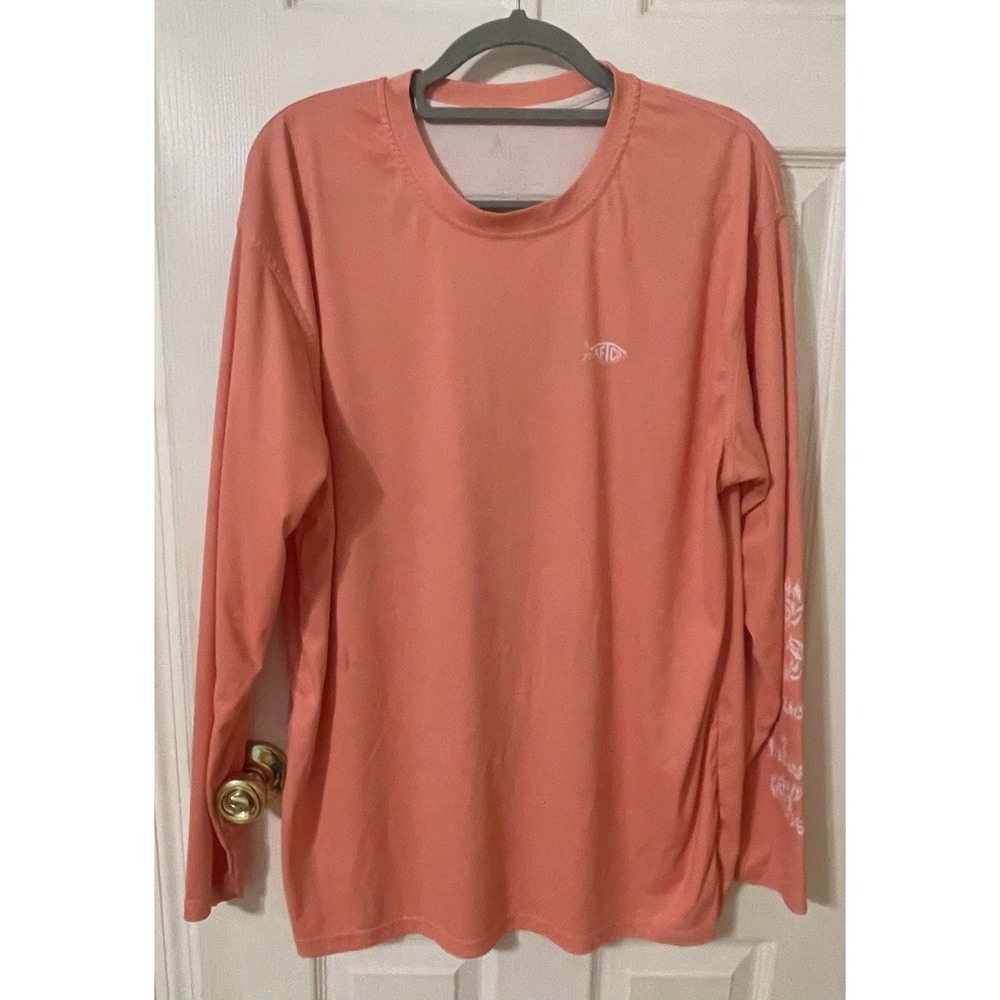 AFTCO Rash Guard Mens Large XLong Sleeve Shirts Peach Water Sports beach